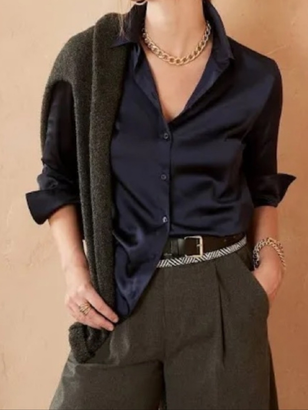 Banana Republic Factory Silky Navy Button Down Shirt XS